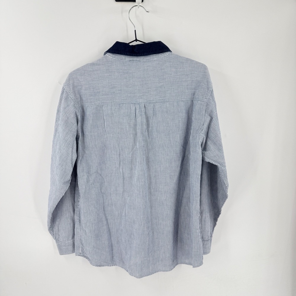Vintage Pinstripe Embroidered Birdhouse Shirt Blue Corduroy Collar Size Small‎ - Picture 2 of 7